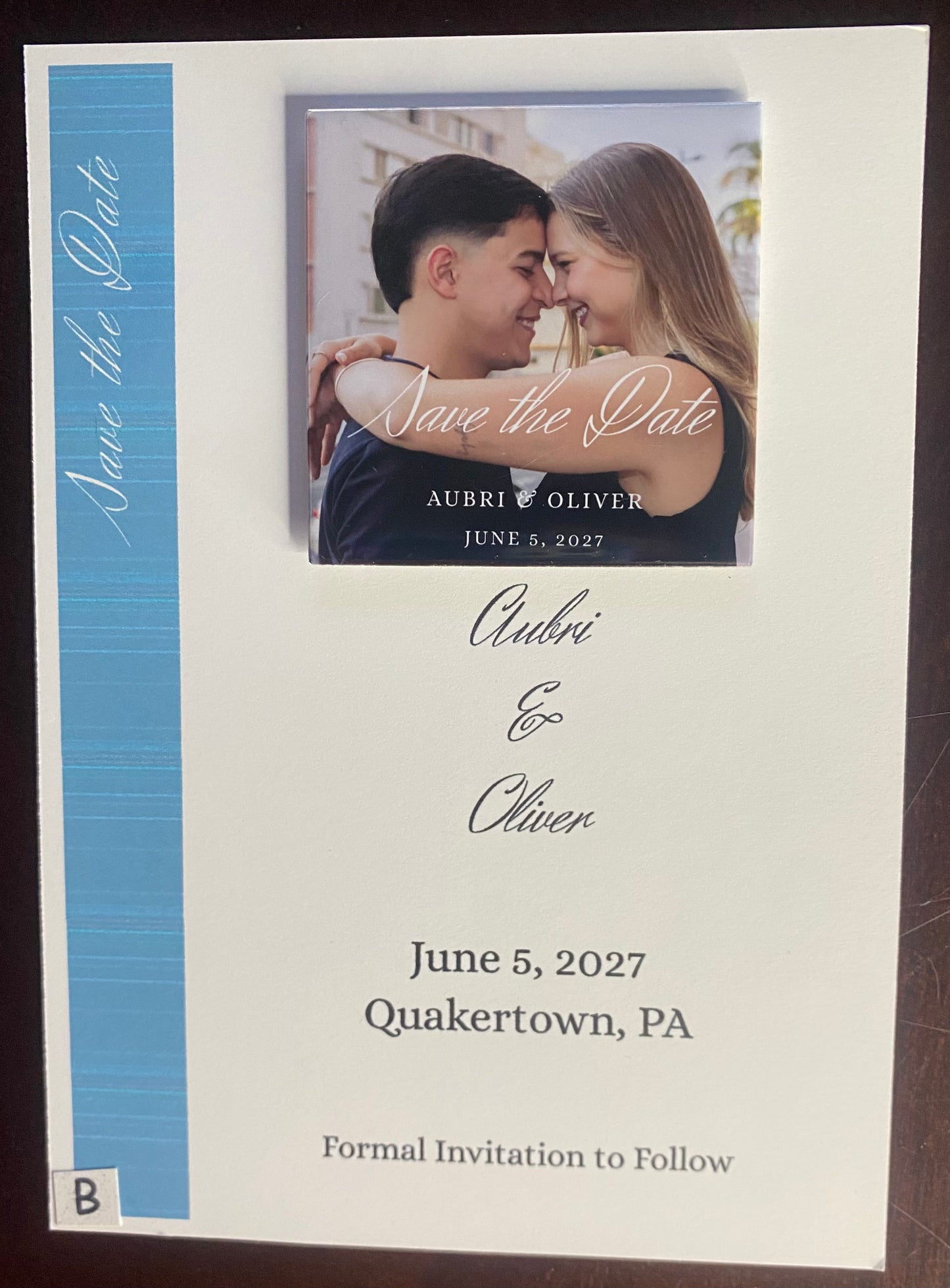 Matching Save the Date 5x7 inch Card for Custom Magnets